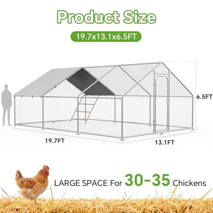 Large Metal Chicken Coop Run with Roosting Perch, Outdoor Waterproof and UV-Resistant Cover for Chickens, Ducks, Rabbits, and Hens in Yard or Farm Use Spire Roof (13.1'Wx19.7'Lx 6.5'H) - size: 236.0"L x 157.5"W x 78.0"H