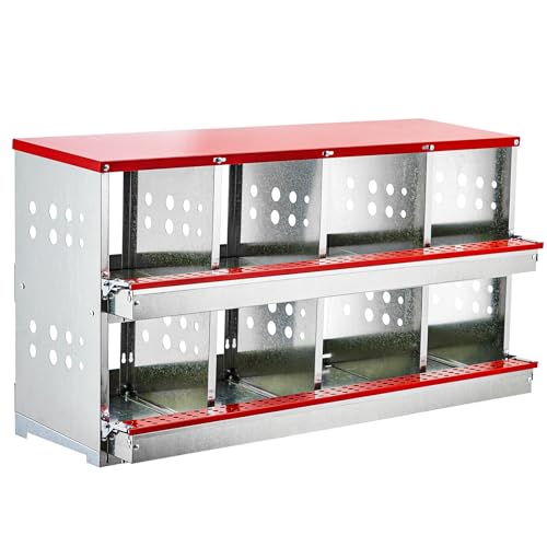 8-Compartment Chicken Nesting Box, Wall Mounted Roll Away Nesting Box for Laying Hens, Galvanized Steel Egg Laying Box with Collection Tray & Perch, Easy Clean Heavy Duty Poultry Nest Box