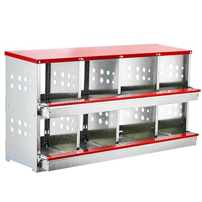 8 Compartment Metal Chicken Nesting Boxes for Hens - Heavy Duty Galvanized Steel Poultry Laying Box with Roll Away Egg Collection Tray & Perch, Wall Mount Coop Nest Box for Chickens & Ducks