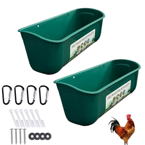 2 Pack Wall Mounted or Hanging Feed Trough, Anti-waste Lightweight Feeder Trough Chickens, Movable Poultry Water Troughs for Sheep/Dog(Green) - color: Green