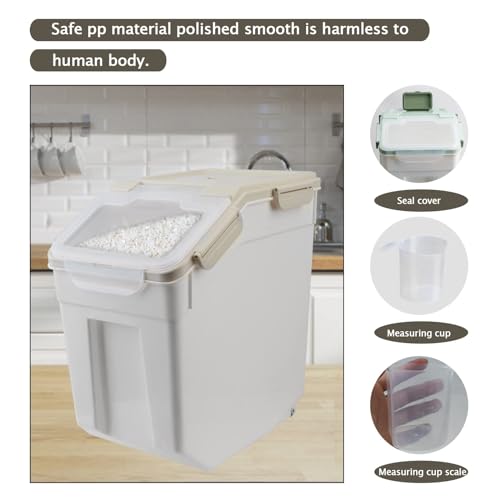 Saim Flour Storage Containers Bin 25lbs, 4Pack Airtight BPA Free Rice & Food Dispenser with Measuring Cup, Scoop - Kitchen Pantry Organizer for Flour, Rice, Grain, Cereal, Pet Food (Grey) - color: 4Pack 25lbs Grey