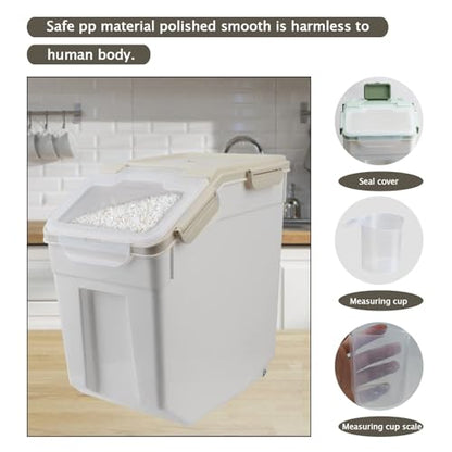 25LB/13L Airtight Flour Rice Grain Cereal Storage Container With Spoon & Measuring Cup & Handle, 2 Pack (Holds 50LBS) Pet Dog Cat Dry Food Bin, Easy to Move & Keep Food Fresh(400 oz)