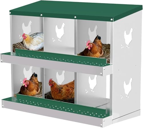 Chicken Nesting Boxes - 6-Hole Metal Chicken Nesting Boxes for Chickens & Roll Away Nesting Box with Secure Egg Collection System,Laying Boxes for Hens,Easy to Clean & Easy to Assemble - color: Green, size: 6 Compartments