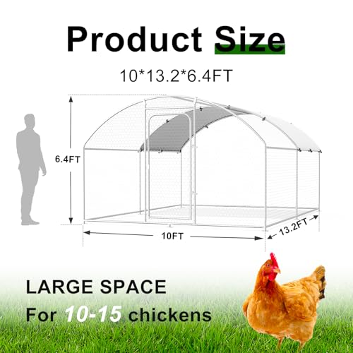 Large Metal Chicken Coop Walk-in Poultry Cage with Waterproof and UV-Resistant Cover, Outdoor Chicken Run Poultry Hen House for Backyard Farm Use,Dome Roof(10’ W x 13.2’ L x 6.4’ H) - size: 158.4"L x 120.0"W x 76.8"H