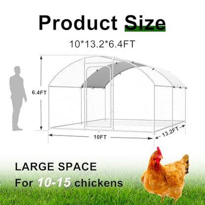 Large Metal Chicken Coop Walk-in Poultry Cage with Waterproof and UV-Resistant Cover, Outdoor Chicken Run Poultry Hen House for Backyard Farm Use,Dome Roof(10’ W x 13.2’ L x 6.4’ H) - size: 158.4"L x 120.0"W x 76.8"H
