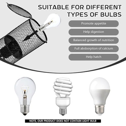 VIHOSE 1 Pcs Reptile Heat Lamp Guard with 150W Ceramic Heat Emitter Basking Anti Scald Heating Lamp Holder Mesh Cage Reptile Protection Lampshades for Lizard Snake Chick, Bulb Not Included (Black) - color: Black