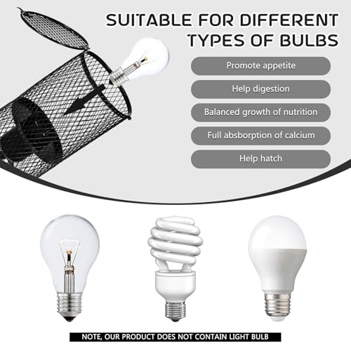 VIHOSE 6 Pcs Reptile Heat Lamp Guard with 150W Ceramic Heat Emitter Basking Anti Scald Heating Lamp Holder Mesh Cage Reptile Protection Lampshade for Lizard Snake Without Bulb (4 Inch,Black,Black) - color: Black, Black
