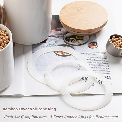 Sweejar Ceramic canisters for kitchen counter,Stackable Food Containers Set with Airtight Seal Bamboo Lid for Serving Ground Coffee, Tea, Spice, Flour and Sugar-Set of 3 (Black) - color: Black, style: 16/28/58 Fl Oz (Set of 3)