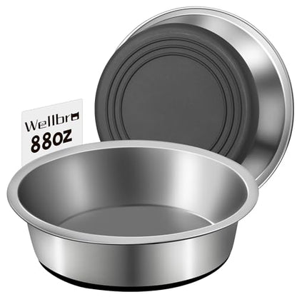 Stainless Steel Dog Bowls, Non Slip Dog Metal Bowls, 2 Pack Food and Water Pet Feeders Heavy Duty Dishwasher Safe (88oz, 11cup) - size: XL-88oz,11cup
