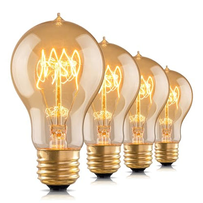 Warm Incandescent Light Bulbs 60 Watt,A19/A60 Vintage Style Edison Bulbs E26,Soft Yellow Light Bulbs,Amber Bulbs,Retro Light Bulb Old Fashioned,Halogen Dimmable Edison Bulb Squirrel Cage - size: 4 Count (Pack of 1)