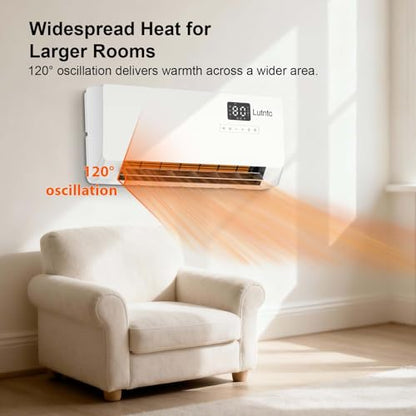 Electric Wall Mounted Heater with Remote Control, 24H Timer, ECO Mode, Quick Heating Space Heater for Bedroom, Living Room
