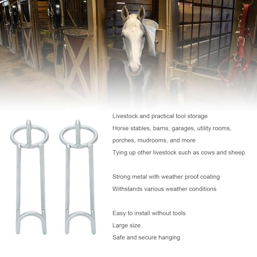 Haofy 2 Pack Horse Feed Bucket Hooks, Heavy Duty Metal Tack Hook for Stables Barns Fences, with Weather Proof Coating for Horses Cows Sheep Livestock Accessories