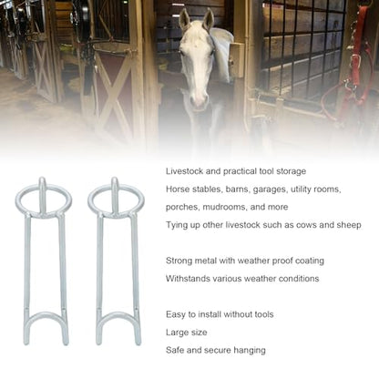 Haofy 2 Pack Horse Feed Bucket Hooks, Heavy Duty Metal Tack Hook for Stables Barns Fences, with Weather Proof Coating for Horses Cows Sheep Livestock Accessories