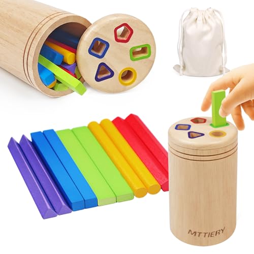 Montessori Wooden Stick Color Sorting Toys for 3 Year Old,Preschool Learning Activities Educational Fine Motor Matching Game,Birthday Gifts for Boys Girls - color: Geometric Stick