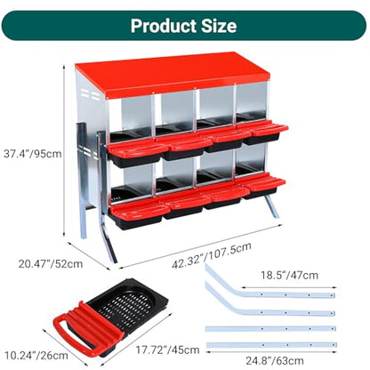 Chicken Nesting Boxes 6-Compartment Wall Mount Roll Away Poultry Laying Boxes with Easy Egg Collection & Cleanable Pull-Out Tray – Heavy Duty Hen Roosting Box for Coop