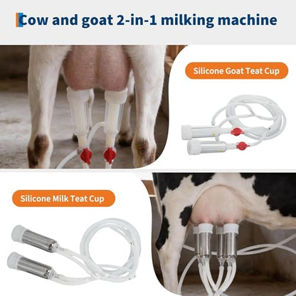 2-in-1 Electric Cow & Goat Milking Machine, Portable Milker with 0.8 gal Food-Grade Stainless Steel Bucket, 4 Teat Cups, 5200 MAh Rechargeable Battery & Pulsation Vacuum Pump