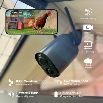 Smart Coop with Steel Run – Weatherproof, Predator-Proof Chicken Coop with Dual Smart Cameras, Automatic Door, Solar Optional for 4-6 Chickens - size: 102.9"L x 32.0"W x 54.8"H