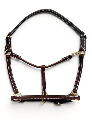 Leaders Handmade Leather Horse Halter - Heavy Duty Everyday Turnout Halter, 3/4" Wide Naturally Vegetable Tanned Leather, Solid Brass Hardware, Hand & Machine Stitched - size: Pony