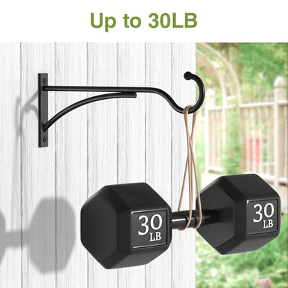 8 Inch 2 Pack Heavy Duty Plant Hangers Outdoor, Metal Plant Brackets for Hanging Baskets, Plant Wall Hooks for Bird Feeders, Wind Chimes & Lanterns, Premium Metal Hooks Matte Black, 30lbs Capacity - size: 8 in, 2 pk