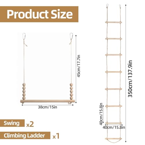 3 Pack Chicken Boredom Buster, Natural Wooden 2 Swing and Ladder Set for Coops, Essential Enrichment Accessories for Hens, Chickens and Parrots
