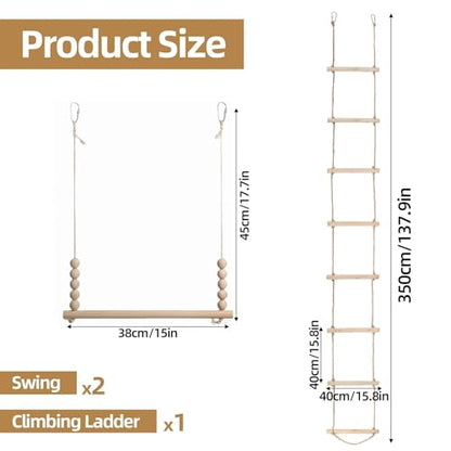 3 Pack Chicken Boredom Buster, Natural Wooden 2 Swing and Ladder Set for Coops, Essential Enrichment Accessories for Hens, Chickens and Parrots