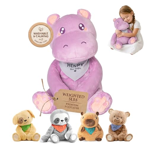 Lilly's Love Weighted Stuffed Animals for Adults & Kids — 5lb Calming Hippo Plush for Anxiety, ADHD & Sensory | Machine Washable Weighted Stuffed Animal w/Removable Insert | Henry The Hippo - color: Hippo