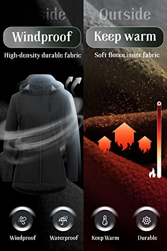 Chrisuno Women's Lightweight Long Softshell Fleece Lined Jacket Anorak Raincoat With Removable Hood - color: Grey, size: XX-Large