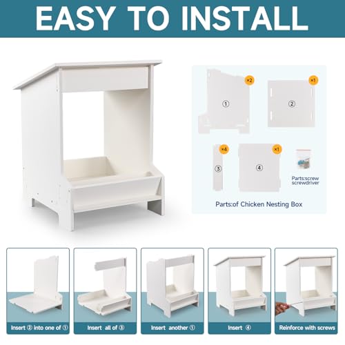 EARTHSON Nesting Boxes for Chickens, Chicken Coopwith Egg Storage, Chicken Laying Nest Box for Poultry Farm, Chicken Nesting Boxes for Duck and Poultry, White