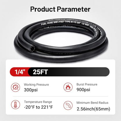 EVIL ENERGY 1/4 Marine Fuel Line Hose Type A1-15 Rubber 25FT SAE J1527 - size: 1/4 25FT