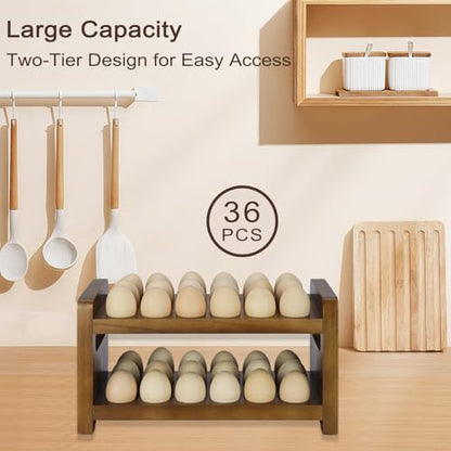 Egg Holder Countertop, 2-Tier Wooden Egg Holder for 36 Eggs, Wooden Countertop with Carry Handle for Chicken, Duck, and Quail Eggs - color: Regular