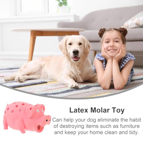POPETPOP Squeaky Pig Dog Toy, Durable Dots Latex Chew Toy with Sound Squeaker for Small, Medium & Large Dogs Puppies Biting Chasing and Interactive Play (Pink)