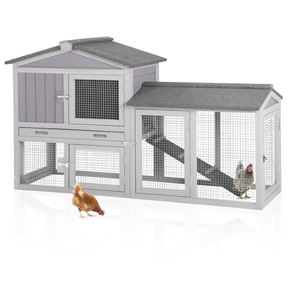 Aivituvin Chicken Coop for 2 Chickens, Wooden Duck House Outdoor Hen House Poultry Quail Cage-Expandable Design - size: 55.0"L x 21.3"W x 33.4"H