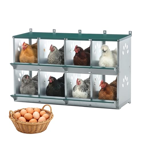 8 Compartment Metal Chicken Nesting Box with Roll Away Egg Collection 42×16×25in,Wall Mountable Large Hen Laying Box with Vented Holes,8 Houses Coop Roosting Boxes Fit for Different Poultry Breeds - size: 42×16×25in