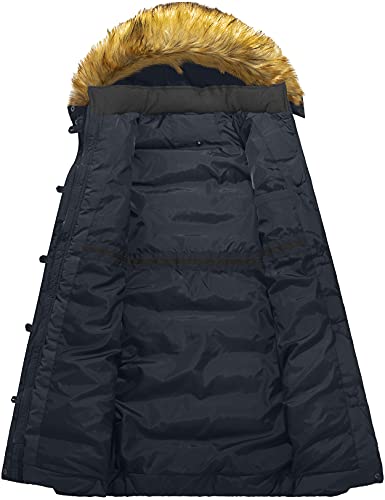 Szory Women's Winter Down Puffer Mid Length Pocket Coat with Removable Fur Hood - color: Navy, size: Medium