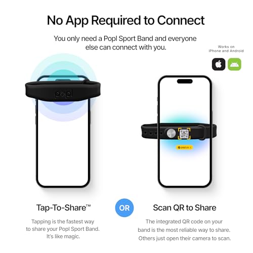 Authentic Patented Popl Bracelet™ (Avoid Fake Knockoffs) - Smart NFC Networking Card - Simply Tap to Exchange Contact Info, Capture Leads, & Manage Contacts (Black on Black) - color: Black on Black