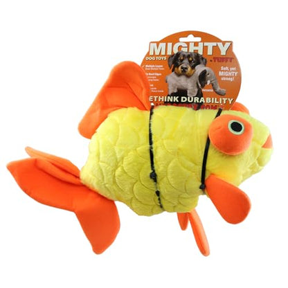 MIGHTY- Massive-Ocean-Goldfish-Squeaker-Multiple Layers. Made Durable, Strong & Tough. Interactive Play Dog Toy (Tug, Toss & Fetch). Machine Washable & Floats | Multiple Layers & Reinforced Seams , Washable and Floats , Mighty® Construction - color: Yello
