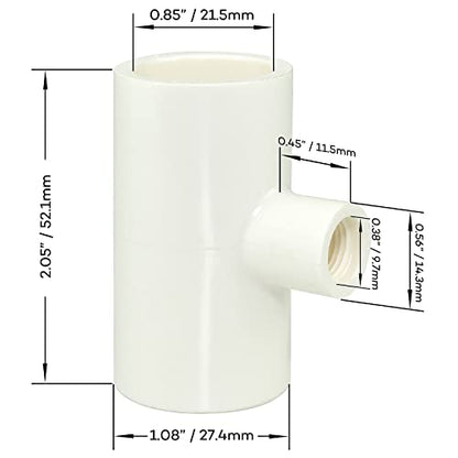 (6 Pack) Chicken Waterer PVC Tee Fittings For Threaded Poultry Watering Cups - Schedule 40 PVC 1/2 inch Slip X 1/2 inch Slip X 1/8 inch FPT