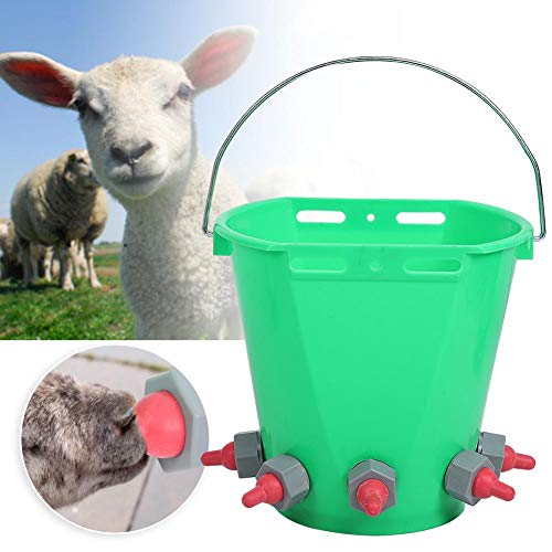 Zerodis Plastic Milk Feed Bucket, Large Capacity Animal Feeding Pot, Multiple Nipples 8L High Capacity Lamb Milk Feed Bucket for Cattle Sheep Livestoc Farm Animal