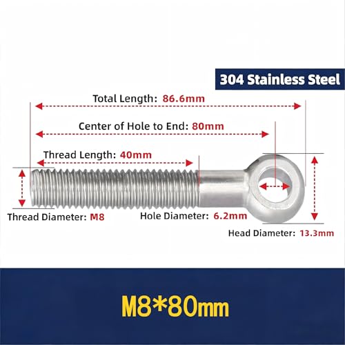Automatic Gate Opener Tie Rod Chain Connection Hardware,Sliding Gate Roller Chain Bolt Tensioner Compatible with ANSI #40#41#428, 2Pcs (Round & Standard) - size: M8*80mm(Round & Standard)