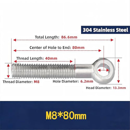 Automatic Gate Opener Tie Rod Chain Connection Hardware,Sliding Gate Roller Chain Bolt Tensioner Compatible with ANSI #40#41#428, 2Pcs (Round & Standard) - size: M8*80mm(Round & Standard)