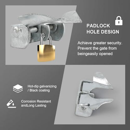 1-3/8" to 1-5/8" Wall Mount Gate Butterfly Fork Latch, Gate Latch, Gate Fork Lock with Padlock Hole, Chain Link Fence Gate Latching Hardware, Galvanized Steel (Silver - 2 Pack) - color: silver - 2 Pack