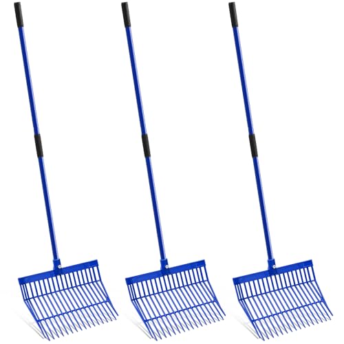 Lasnten 3 Sets Manure Fork with Long Handle, ABS Plastic Head & Metal Handle, Pitch Fork Manure Rake Heavy Duty Muck Rake for Gardening Horse Stable Grass Hay Cleaning Farm Work (Blue,Normal Grip) - color: Blue
