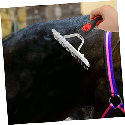 Horse Cleaning Comb with Ergonomic Non Slip Rubber Handle Durable Metal and Rubber Horse Fur Rake for Grooming Comfortable Grip Shedding Tool for Efficient Fur Removal