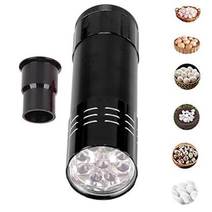SUNGOOYUE Egg Candler Tester, Metal and Plastic LED Cool Light Egg Tester, Detachable Cone Spot Light, Battery Powered for Quail Duck Goose Chicken Eggs, Incubator Use (Black) - color: Black