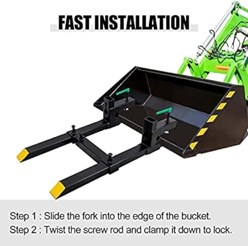 Clamp On Debris Forks To 48-60" Bucket, Heavy Duty Pallet Fork Fit For Loader Bucket Skidsteer Tractor,43''with Stabilizer Bar - size: 43''with Stabilizer Bar