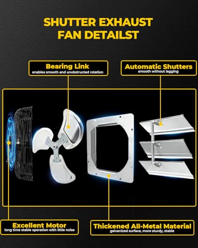VENTISOL 12 Inch Wall Mounted Shutter Exhaust Fan, Aluminum Blades, 1800CFM, Automatic High Speed Household Ventilation Fan for Garages, Shop, Greenhouse, Attic - style: 12" Single Fan