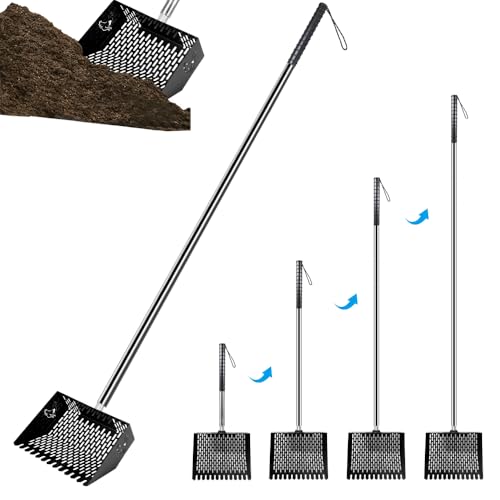 Kalekey Heavy Duty Chicken Coop Rake and Scoop, 15 Inch Extra Large Chicken Coop Rake with Adjustable Stainless Steel Handle (25 to 73 Inch)，Metal Multi-Use Cleaning Shovel for Coops, Beach（Black） - color: Black