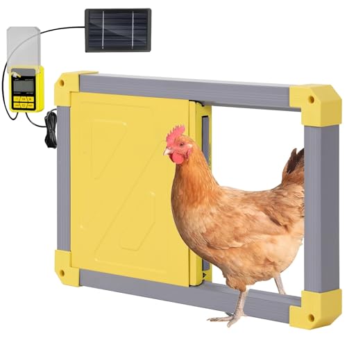 Automatic Chicken Coop Door, Solar Powered Automatic Chicken Door with Timer Mode, Battery Powered LCD Screen, Anti-Pinch Design, Waterproof, Easy Installation (Grey) - color: Grey