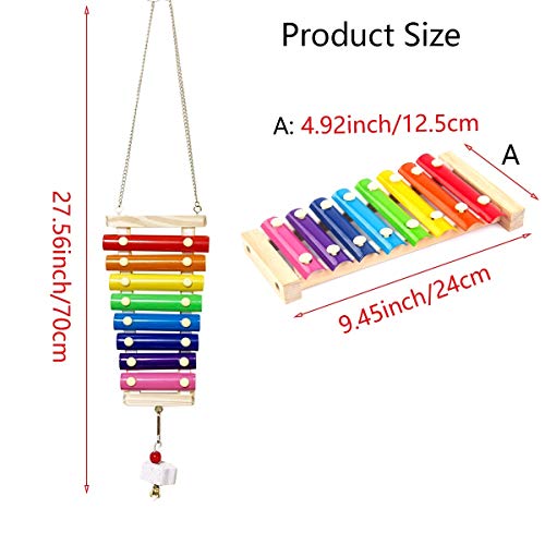 Chicken Xylophone Toy for Hens Suspensible Wood Xylophone Toy with 8 Metal Keys Chicken Coop Pecking Toy with Grinding Stone (Rainbow Color)