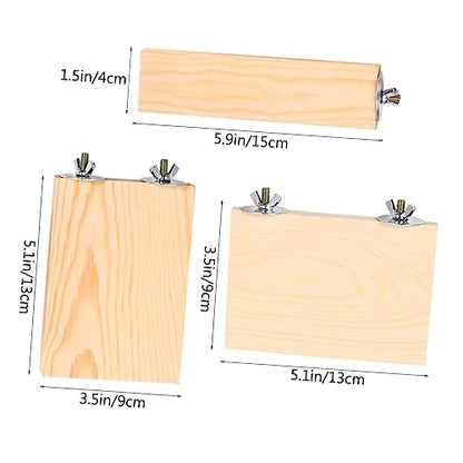 POPETPOP 3pcs Parrot Wood Platform Perches for Bird Cage Branch Stand for Animals Encourages Exercise and Coordination for Hamsters Mice and Parrots